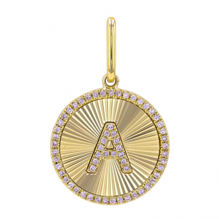 FLUTED GOLD & DIAMOND INITIAL MEDALLION CHARM