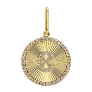 FLUTED GOLD & DIAMOND INITIAL MEDALLION CHARM