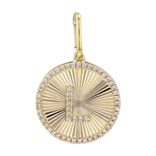 FLUTED GOLD AND DIAMOND INITIAL MEDALLION NECKLACE
