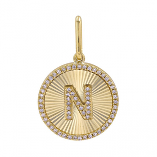 FLUTED GOLD AND DIAMOND INITIAL MEDALLION NECKLACE