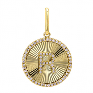 FLUTED GOLD & DIAMOND INITIAL MEDALLION CHARM
