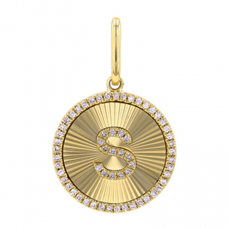 FLUTED GOLD & DIAMOND INITIAL MEDALLION CHARM