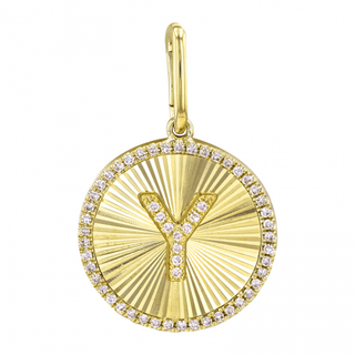 FLUTED GOLD AND DIAMOND INITIAL MEDALLION NECKLACE
