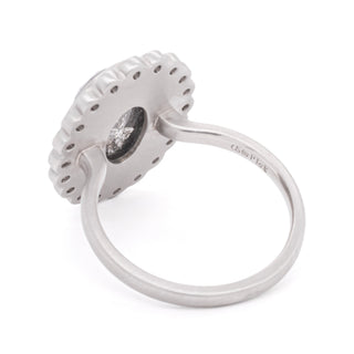Custom Oval Black Diamond Scalloped Halo Platinum Ring
