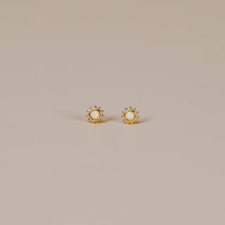 Sun Stud White Synthetic Opal Earrings | Gold Vermeil