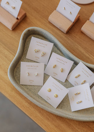 Sun Stud White Synthetic Opal Earrings | Gold Vermeil