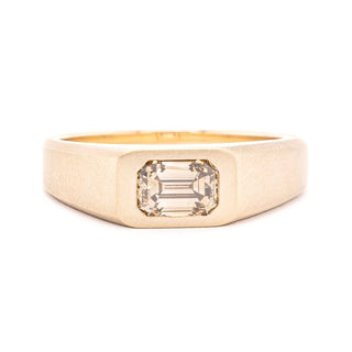 Champagne Emerald Diamond Signet Ring