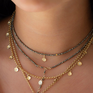 Rolo Stationed Hammered Disc Diamond Spray Necklace - Anne Sportun Fine Jewellery