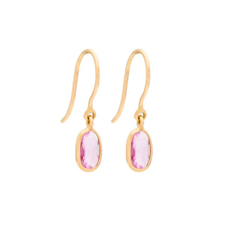 Pink Oval Sapphire Drop Hook Earrings - 14k - Anne Sportun Fine Jewellery
