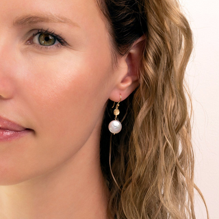 Coin Pearl Hammered Disc Drop Earring - Anne Sportun Fine Jewellery