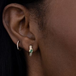 EMERALD PEAR AND DOUBLE ROW DIAMOND PAVE HUGGIES - Anne Sportun Fine Jewellery