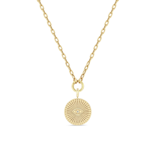 Medium Evil Eye Sunbeam Medallion On Charm Clasp Medium Square Oval Chain I 14k