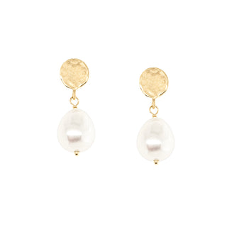 *Limited Edition* Hammered Disc Oval Pearl Earrings - Anne Sportun Fine Jewellery