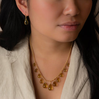One of a Kind Olive Quartz Teardrop Rolo Necklace - Anne Sportun Fine Jewellery