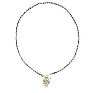 N° 840 Clover Braided Navy Green Gold Necklace