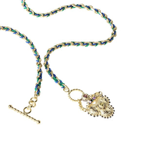 N° 840 Clover Braided Navy Green Gold Necklace