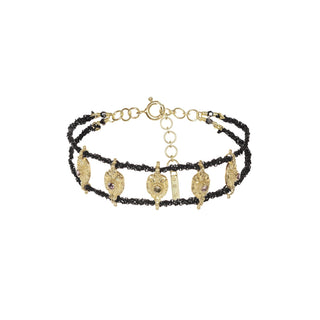 N° 845 Five Gold Medallion Black Bracelet
