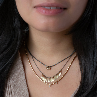 14k Gold Flared Bead Necklace with Diamond Charms - Anne Sportun Fine Jewellery