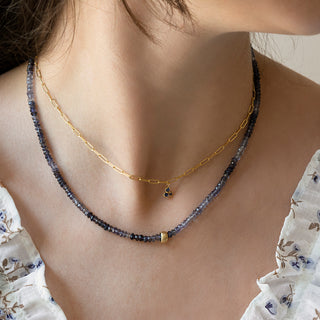 Tiny Sapphire Trio Paper Clip Necklace - Anne Sportun Fine Jewellery