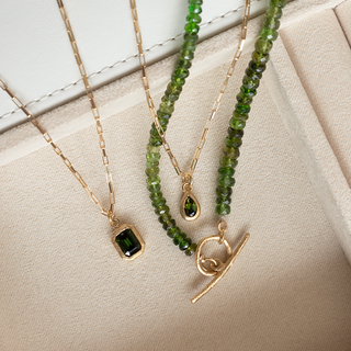 'Boulder' Pear Gemstone Pendant on Elongated Box Chain - Anne Sportun Fine Jewellery