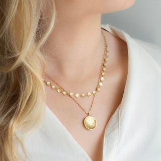 Diamond Spray Mini Hammered Disc Necklace - Anne Sportun Fine Jewellery