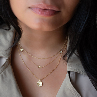 Eight Hammered Station 6mm Diamond Disc Necklace - Anne Sportun Fine Jewellery