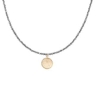 'Wrap' Gemstone 10mm Diamond Spray Hammered Disc Necklace - Anne Sportun Fine Jewellery