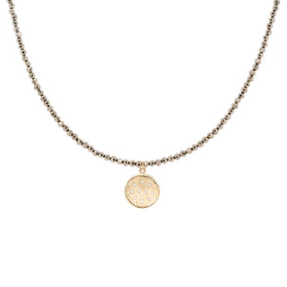 'Wrap' Gemstone 10mm Diamond Spray Hammered Disc Necklace - Anne Sportun Fine Jewellery