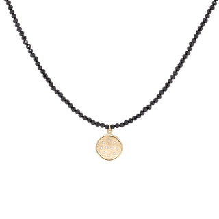 'Wrap' Gemstone 10mm Diamond Spray Hammered Disc Necklace - Anne Sportun Fine Jewellery