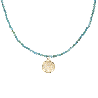 'Wrap' Gemstone 10mm Diamond Spray Hammered Disc Necklace - Anne Sportun Fine Jewellery
