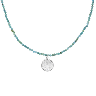 'Wrap' Gemstone 10mm Diamond Spray Hammered Disc Necklace - Anne Sportun Fine Jewellery