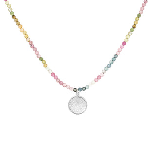 'Wrap' Gemstone 10mm Diamond Spray Hammered Disc Necklace - Anne Sportun Fine Jewellery
