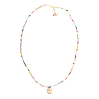 'Wrap' Gemstone 10mm Diamond Spray Hammered Disc Necklace - Anne Sportun Fine Jewellery