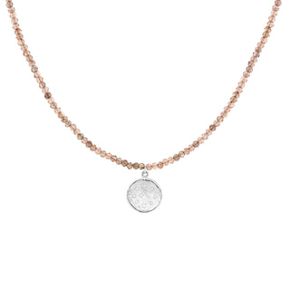 'Wrap' Gemstone 10mm Diamond Spray Hammered Disc Necklace - Anne Sportun Fine Jewellery