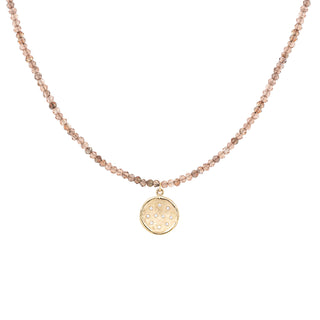 'Wrap' Gemstone 10mm Diamond Spray Hammered Disc Necklace - Anne Sportun Fine Jewellery