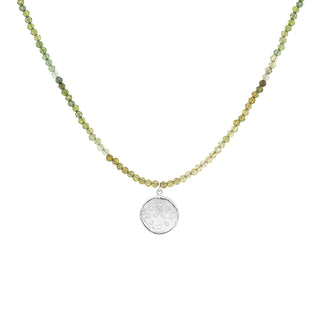 'Wrap' Gemstone 10mm Diamond Spray Hammered Disc Necklace - Anne Sportun Fine Jewellery