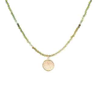 'Wrap' Gemstone 10mm Diamond Spray Hammered Disc Necklace - Anne Sportun Fine Jewellery