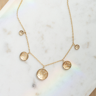 Graduating Five Hammered Disc Diamond Spray Necklace - Anne Sportun Fine Jewellery