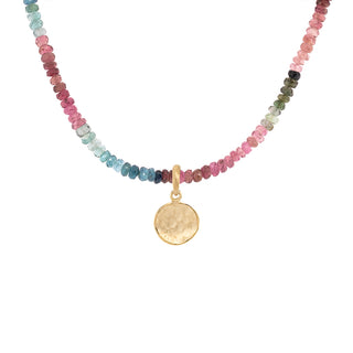 Natural Gemstone Hammered Disc Necklace - Anne Sportun Fine Jewellery