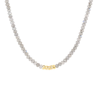 Center 5 Hammered Bead Natural Gemstone Necklace - Anne Sportun Fine Jewellery