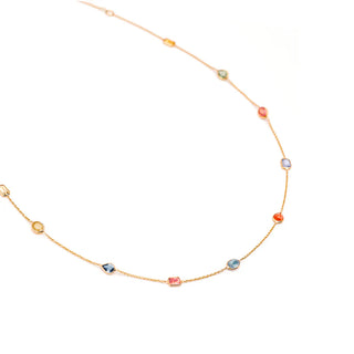 Rainbow Sapphire Station Necklace - 14k