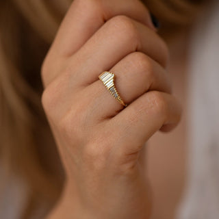 Gold Bar Needle Baguette Tiara Ring