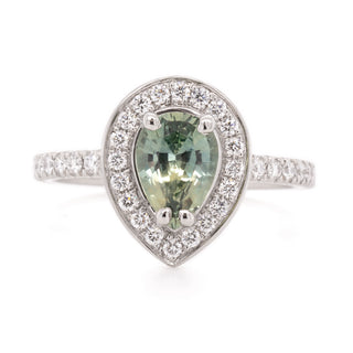 One of a Kind Pear Montana Sapphire Halo Diamond Ring
