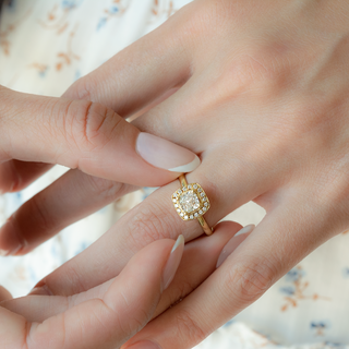0.71ct Brilliant Cushion Diamond with Pave Halo Ring - Anne Sportun Fine Jewellery