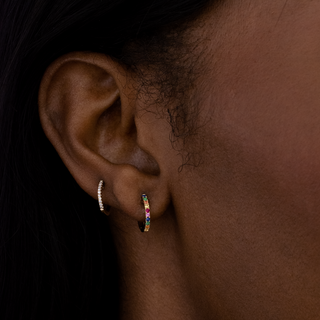 RAINBOW MULTI SAPPHIRE HUGGIE EARRINGS I 12MM - Anne Sportun Fine Jewellery