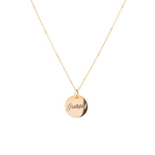 'Grateful' Charm on Bar & Cable Chain I 14k - Final Sale