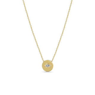 Marquise Diamond Small Disc Pendant Necklace | 14k