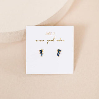 Blue CZ Offset Trio Studs | Gold Vermeil