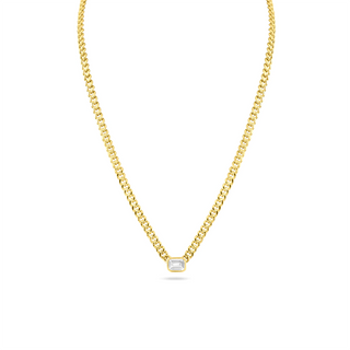 EMERALD CUT DIAMOND BEZEL & CURB CHAIN NECKLACE