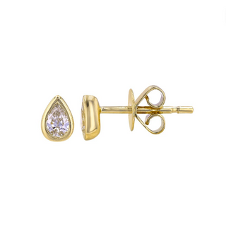 GOLD BEZEL SET PEAR DIAMOND STUD EARRINGS